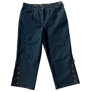 Michele crop denim skimmers straight leg brown faux leather button boho indie 14